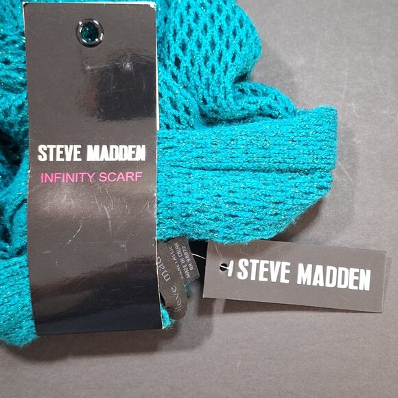 Steve Madden Teal Metallic Knit Infinity Circle Scarf Open Knit Fishnet NWT - Picture 5 of 10